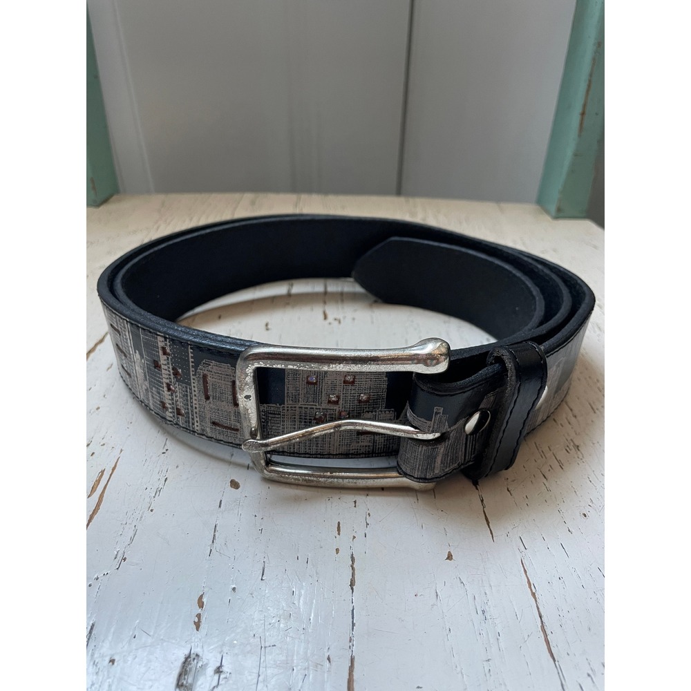 Leather Island by Bill Lavin Mens NYC Skyline Tanned Leather Belt Black Size 42